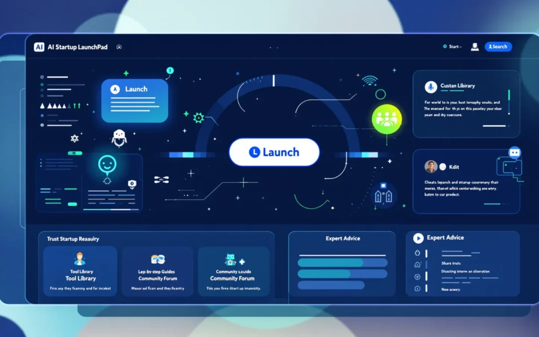 Dashboard interface of AI Startup LaunchPad, showing resources for building an AI business.